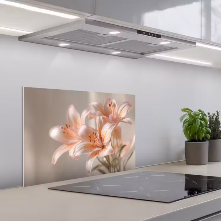 Kitchen splashback for hob - Lilies - Stamen - Pink - Blurred — 1