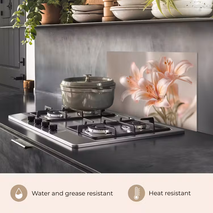 Kitchen splashback for hob - Lilies - Stamen - Pink - Blurred — 2