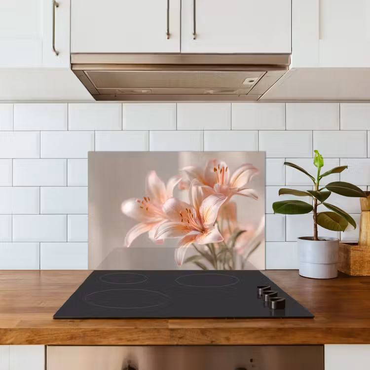 Kitchen splashback for hob - Lilies - Stamen - Pink - Blurred — 3