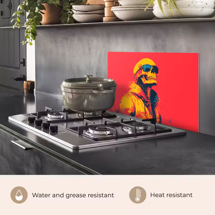 Kitchen splashback for hob - Sunglasses - Skull - Jacket - Red — 2