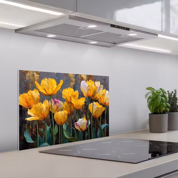 Kitchen splashback for hob - Tulips - Yellow - Brush strokes - Abstract — 1