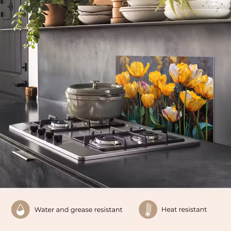 Kitchen splashback for hob - Tulips - Yellow - Brush strokes - Abstract — 2