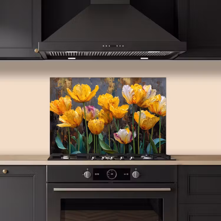 Kitchen splashback for hob - Tulips - Yellow - Brush strokes - Abstract — 5