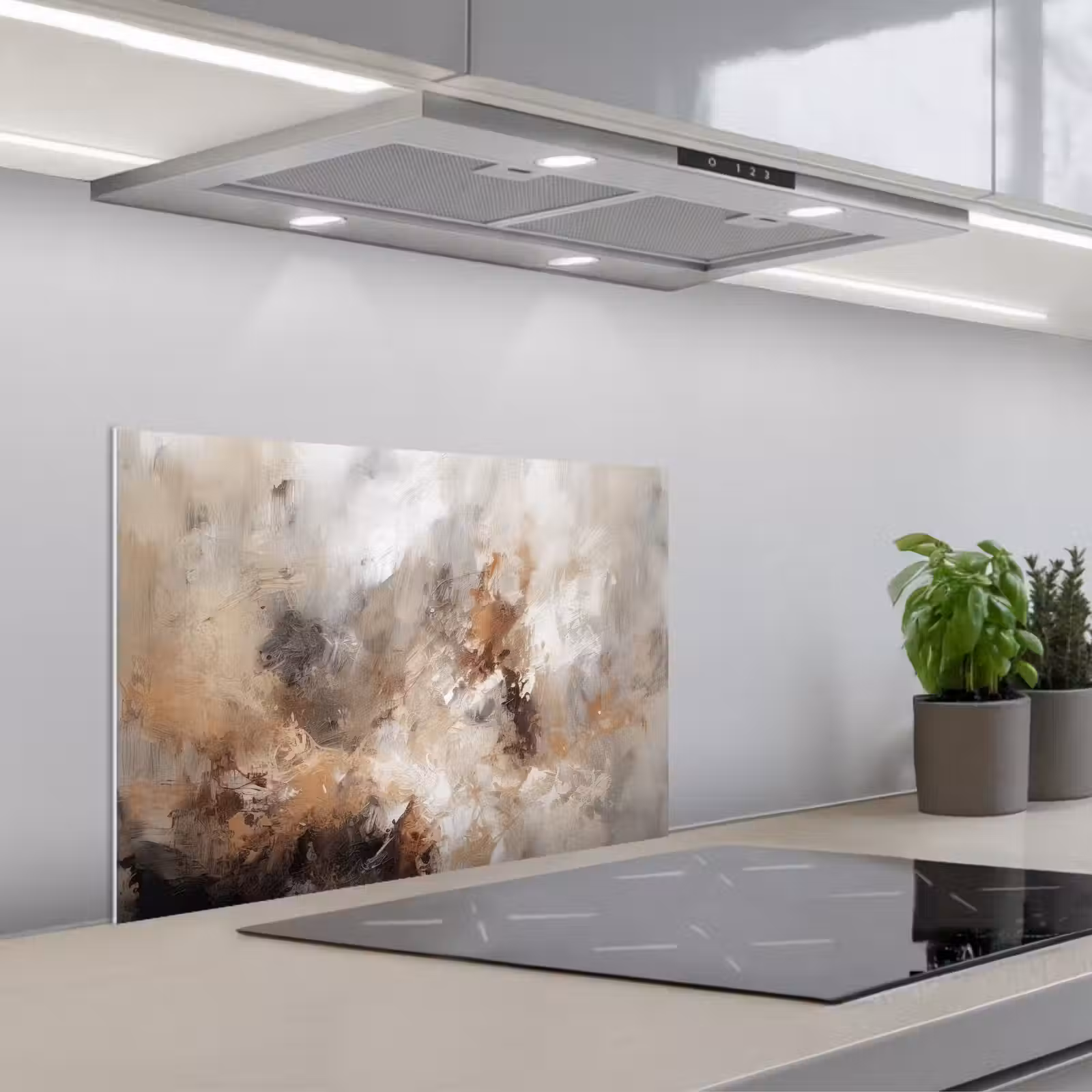 Kitchen splashback for hob - Paint - Abstract - Beige - Art — 1
