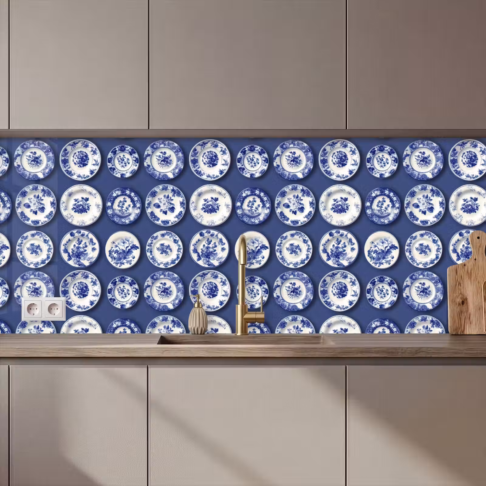 Kitchen splashback - Plates - Floral - Blue — 1