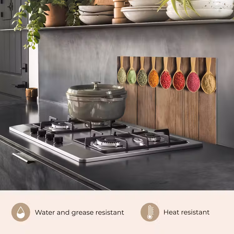 Kitchen splashback for hob - Spoons - Herbs - Wood — 2