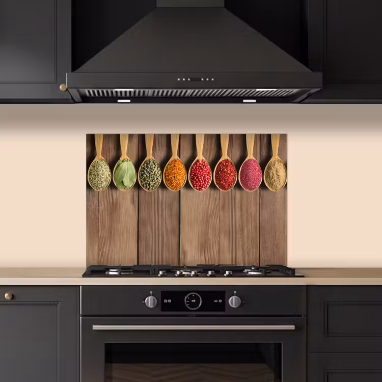 Kitchen splashback for hob - Spoons - Herbs - Wood — 5