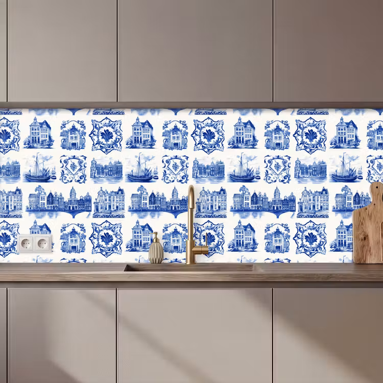 Kitchen splashback - Houses - Ships - Blue — 1