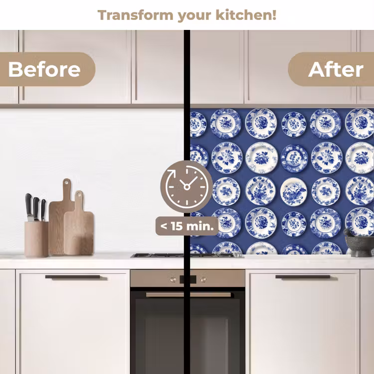 Kitchen splashback - Plates - Floral - Blue — 3