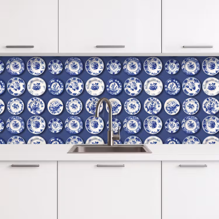 Kitchen splashback - Plates - Floral - Blue — 4