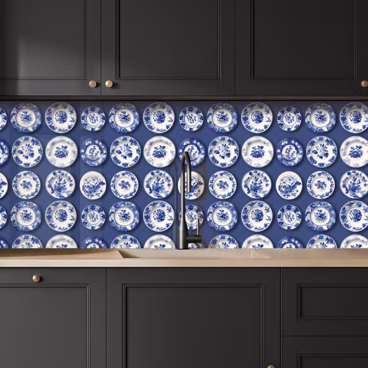 Kitchen splashback - Plates - Floral - Blue — 6