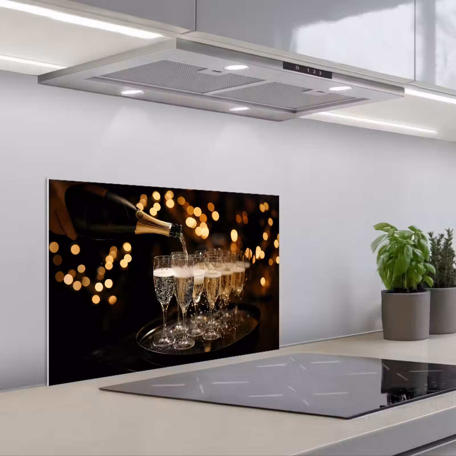 Kitchen splashback for hob - Lights - Champagne - Tray - Glasses — 1
