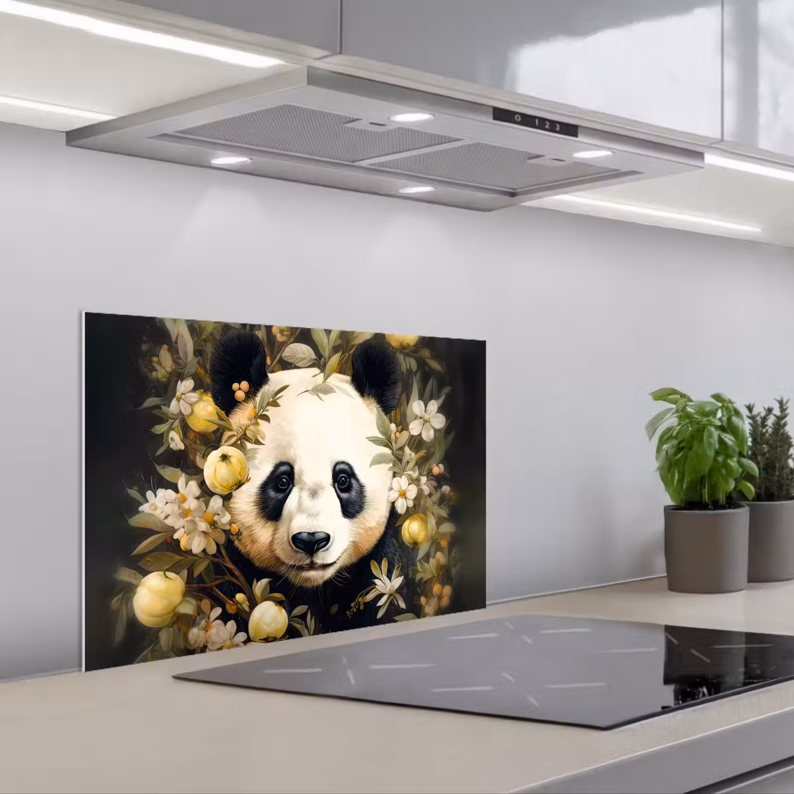 Kitchen splashback for hob - Panda - Panda bear - Wildlife - Nature - Flowers — 1