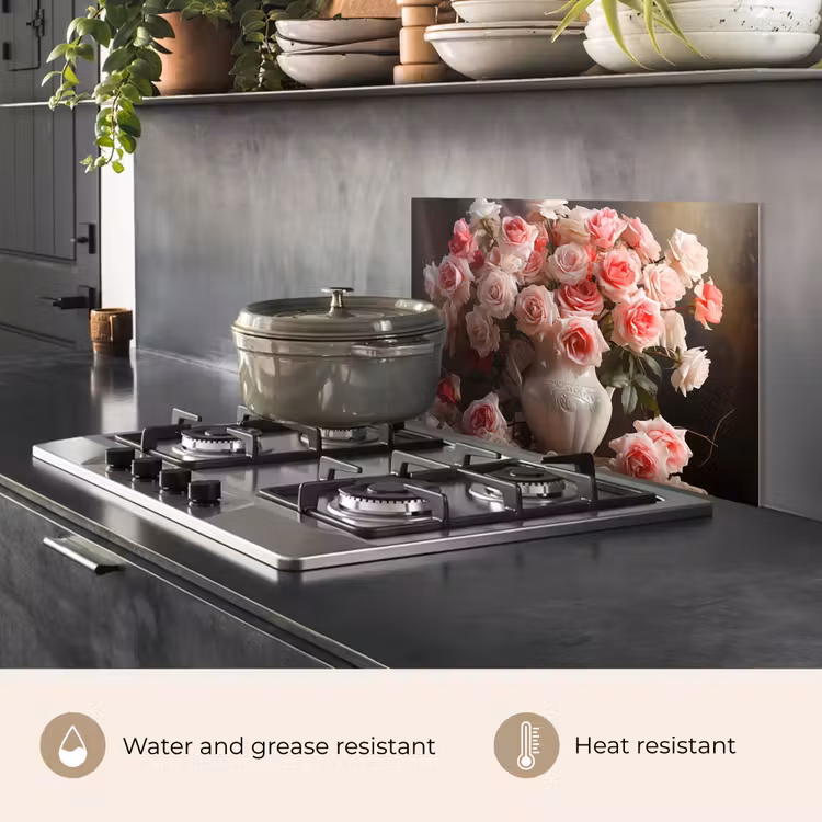 Kitchen splashback for hob - Flowers - Roses - Vase - Still life - Bouquet — 2