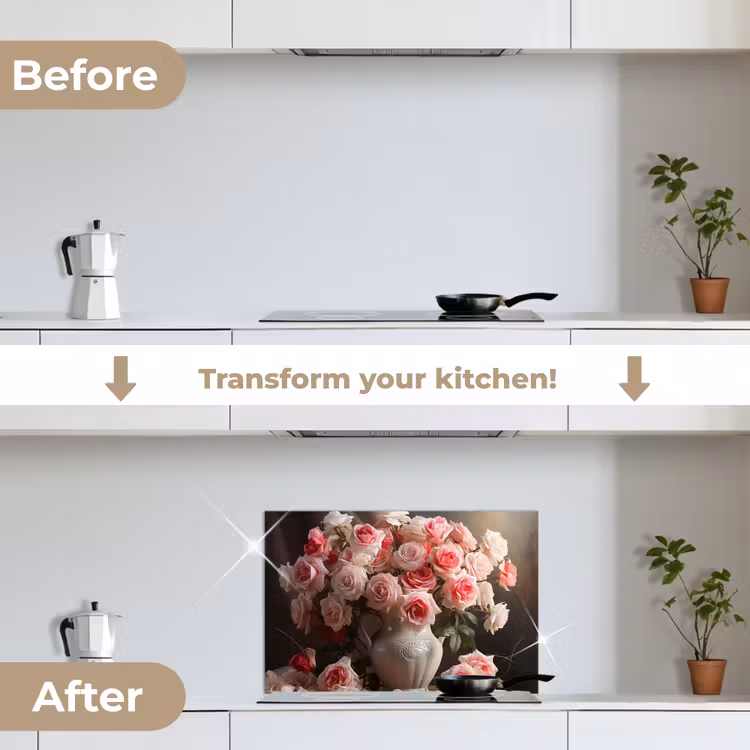 Kitchen splashback for hob - Flowers - Roses - Vase - Still life - Bouquet — 7