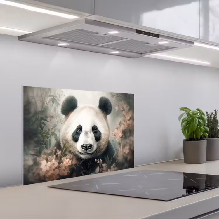 Kitchen splashback for hob - Panda - Animals - Plants — 1