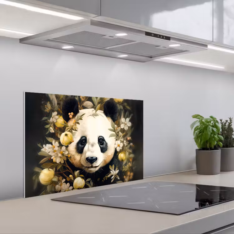 Kitchen splashback for hob - Panda - Panda bear - Wildlife - Nature - Flowers — 1