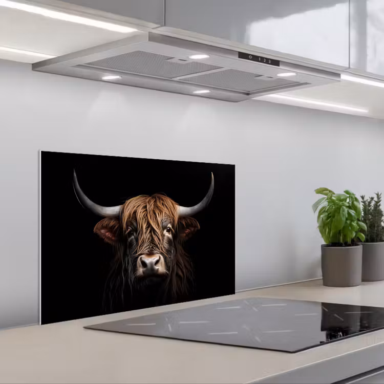 Kitchen splashback for hob - Scottish highlander - Portrait - Black - Animal — 1