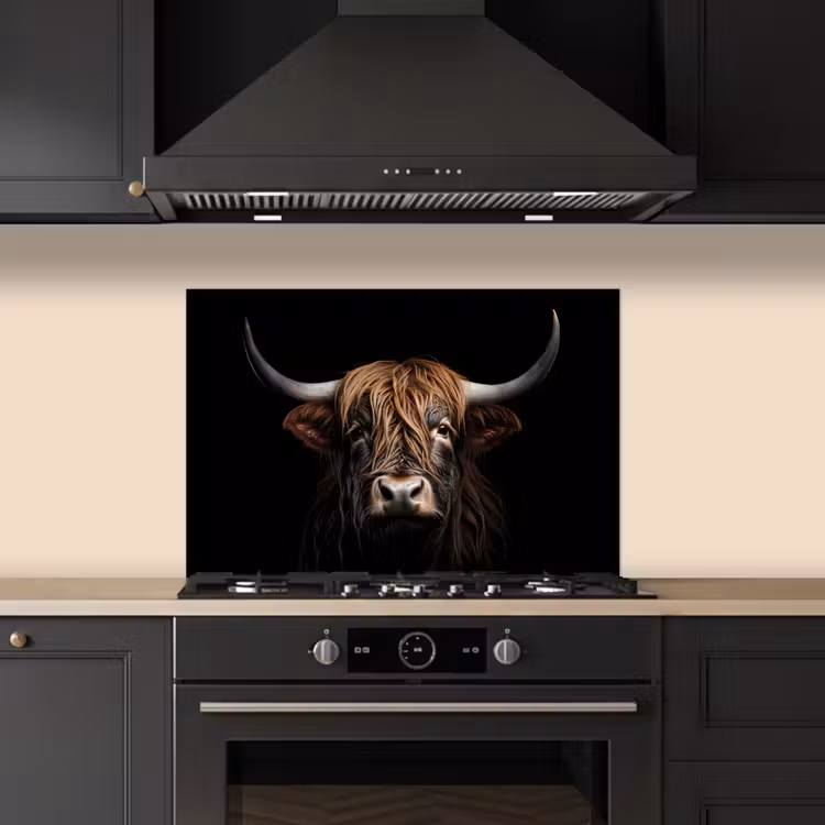 Kitchen splashback for hob - Scottish highlander - Portrait - Black - Animal — 5