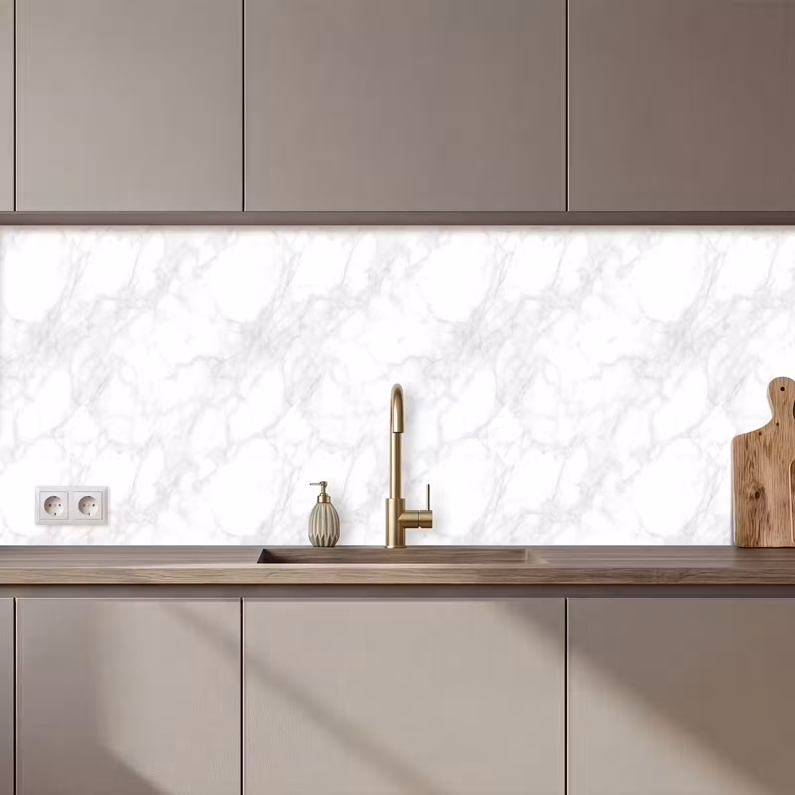 Kitchen splashback - Minimalist - White - Gray veins — 1