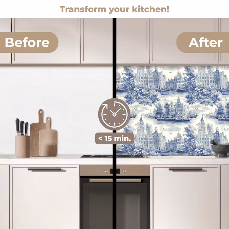 Kitchen splashback - Houses - Trees - Water - Birds - Blue — 3