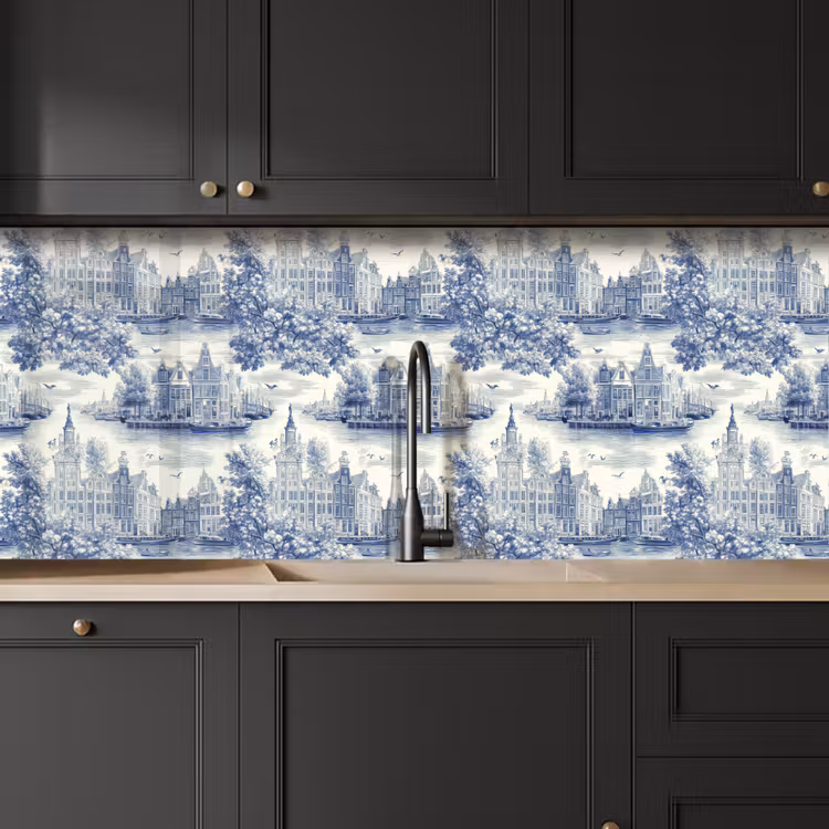 Kitchen splashback - Houses - Trees - Water - Birds - Blue — 6