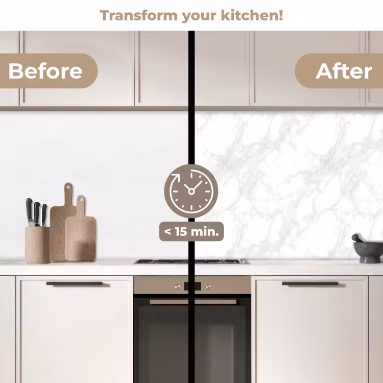 Kitchen splashback - Minimalist - White - Gray veins — 3