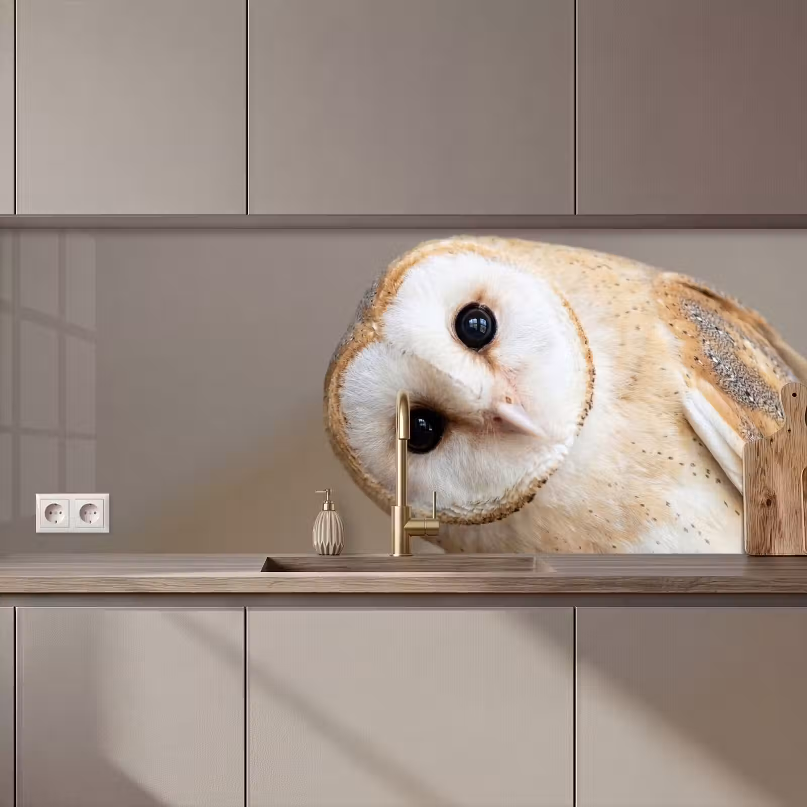 Kitchen splashback - Owl - Brown - White — 1