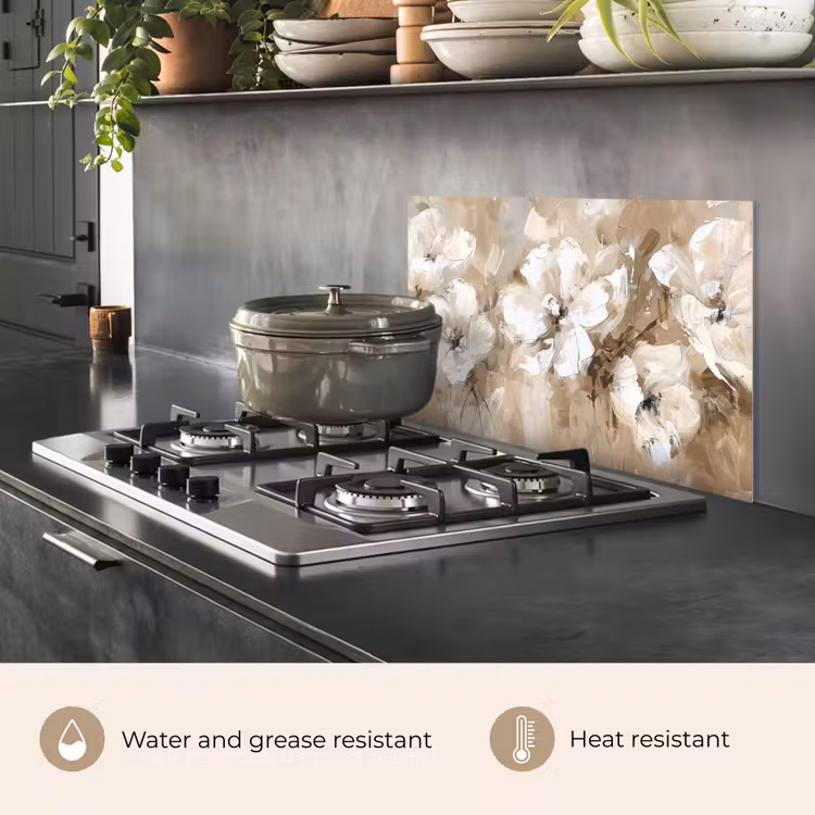 Kitchen splashback for hob - Flowers - Watercolor - Beige - Art — 2