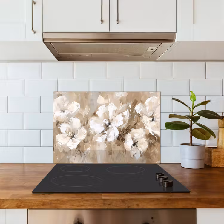 Kitchen splashback for hob - Flowers - Watercolor - Beige - Art — 3