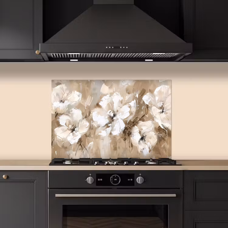 Kitchen splashback for hob - Flowers - Watercolor - Beige - Art — 5