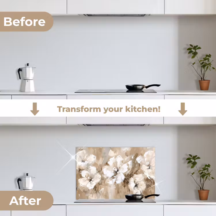 Kitchen splashback for hob - Flowers - Watercolor - Beige - Art — 7