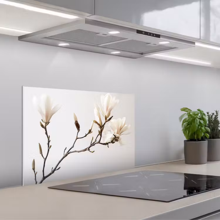 Kitchen splashback for hob - Flowers - White - Nature - Magnolia — 1