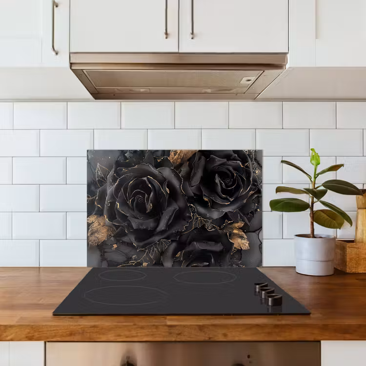 Kitchen splashback for hob - Obsidian - Black - Gold - Patterned — 3