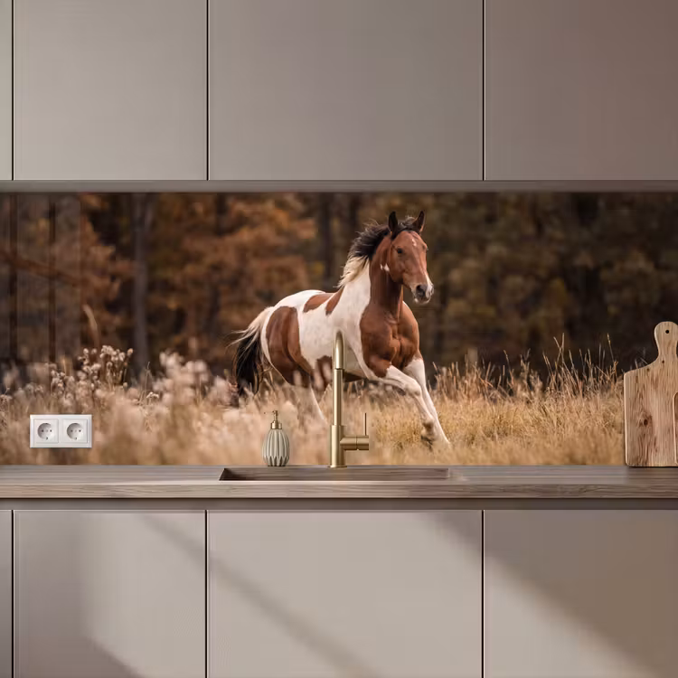 Kitchen splashback - Horse - Brown - Grass — 1