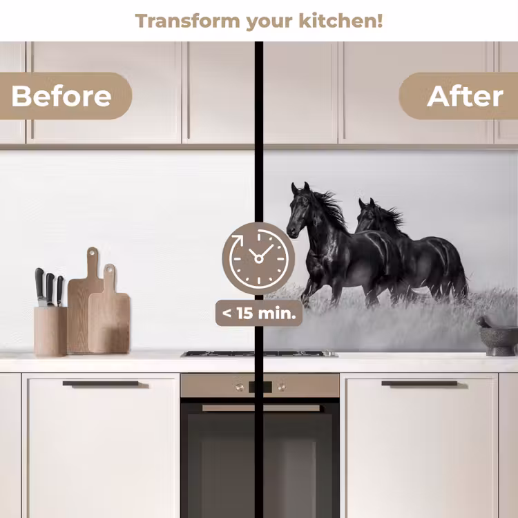Kitchen splashback - Horses - Grass - Black - White — 3