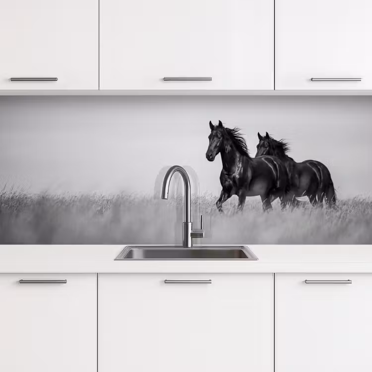 Kitchen splashback - Horses - Grass - Black - White — 4