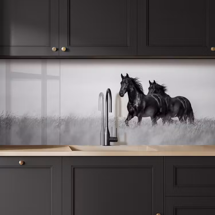 Kitchen splashback - Horses - Grass - Black - White — 6