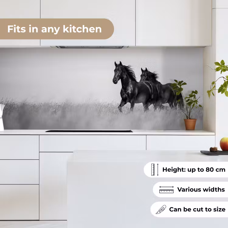 Kitchen splashback - Horses - Grass - Black - White — 7