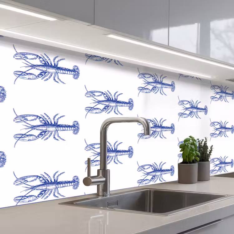 Kitchen splashback - Lobsters - Pattern - Blue - White — 2