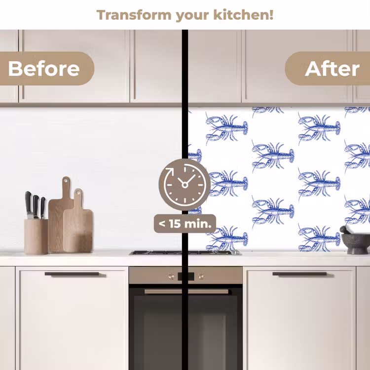 Kitchen splashback - Lobsters - Pattern - Blue - White — 3