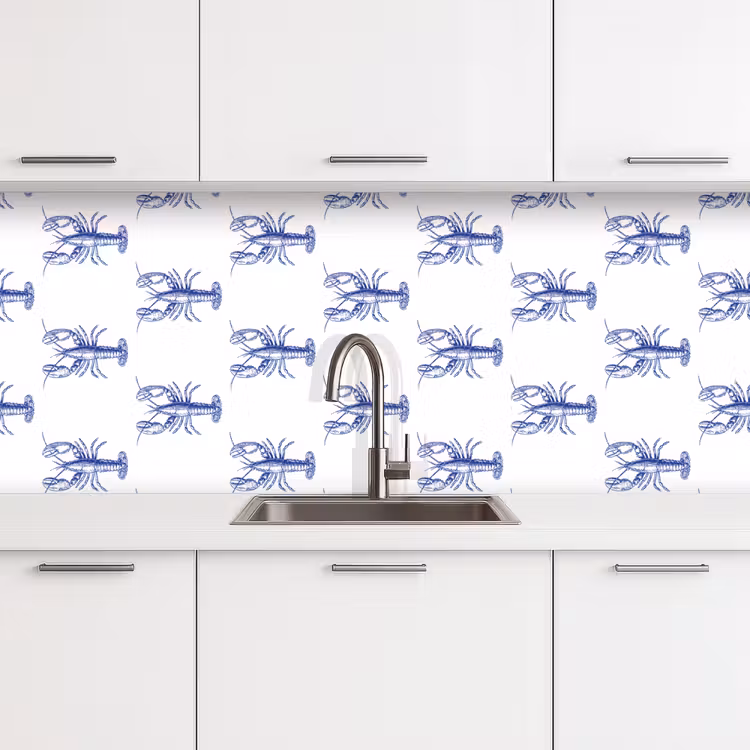 Kitchen splashback - Lobsters - Pattern - Blue - White — 4