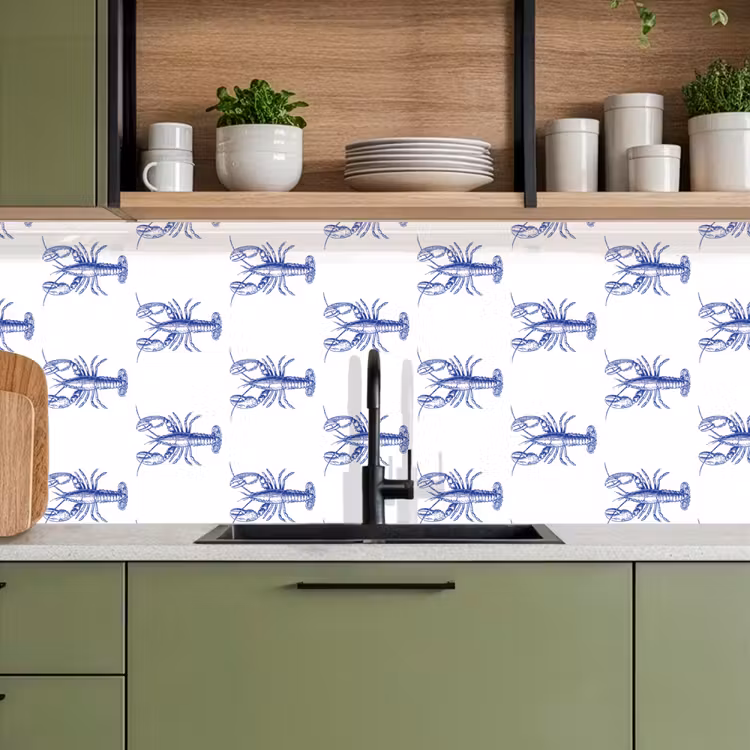 Kitchen splashback - Lobsters - Pattern - Blue - White — 8