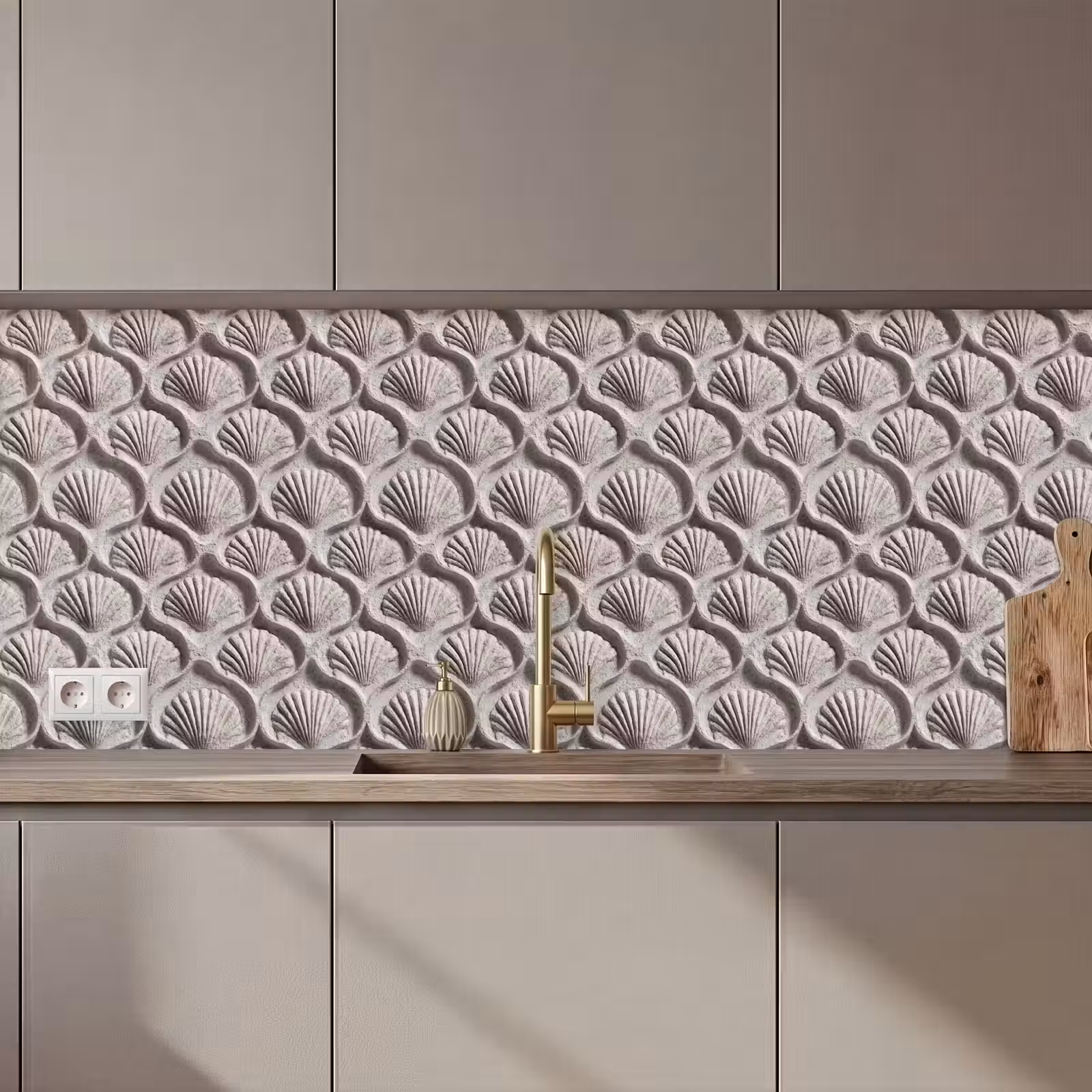 Kitchen splashback - Sand - Shell Shape - Gray — 1