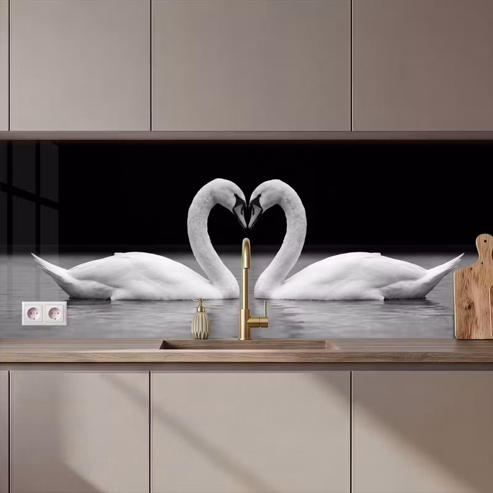 Kitchen splashback - Swans - Heart - Black - White — 1