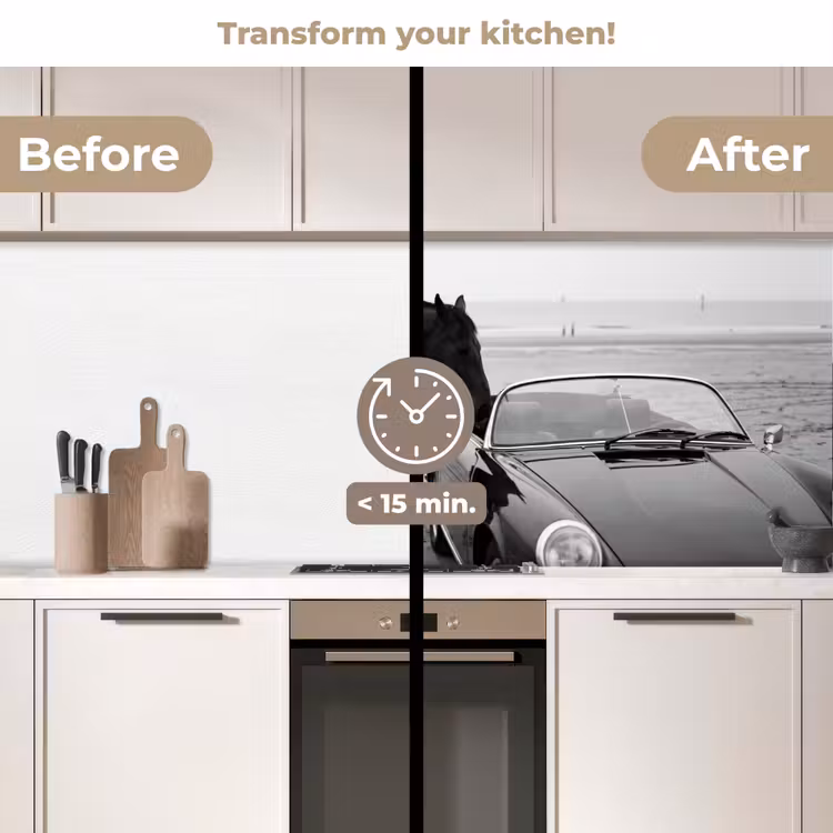 Kitchen splashback - Horse - Car - Black - White — 3