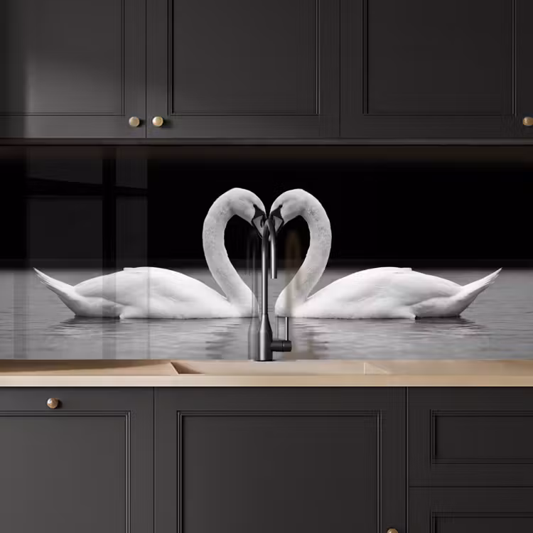 Kitchen splashback - Swans - Heart - Black - White — 6