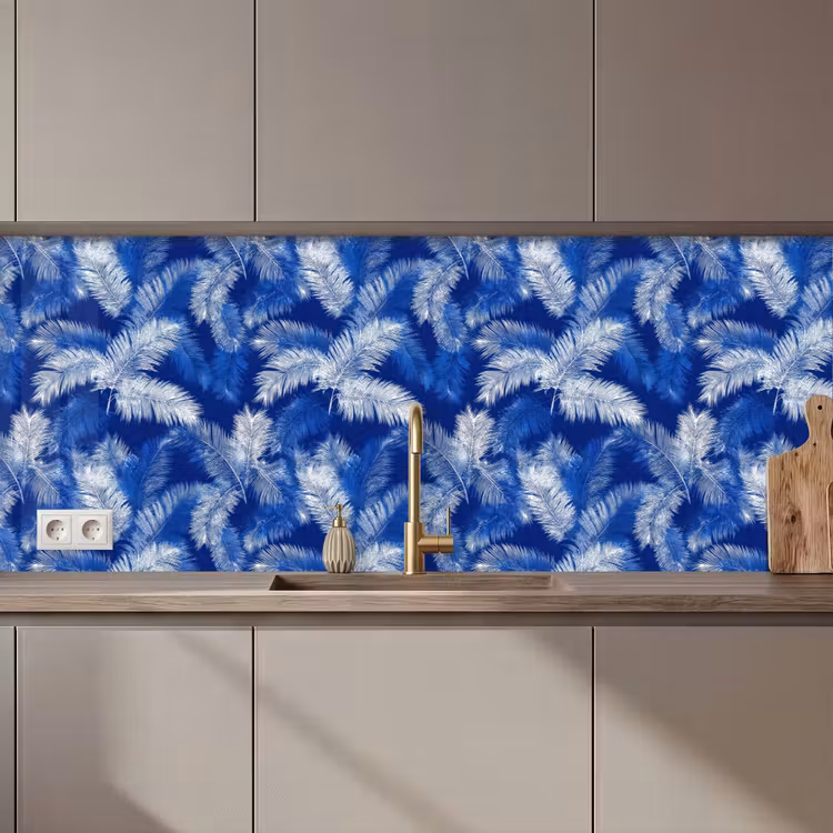 Kitchen splashback - Palm leaf - Pattern - Blue — 1