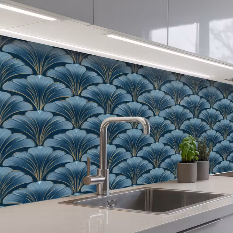 Kitchen splashback - Pattern - Ginkgo leaf - Blue — 2