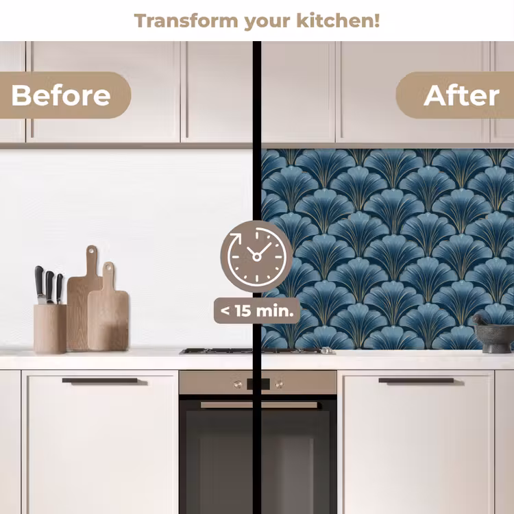 Kitchen splashback - Pattern - Ginkgo leaf - Blue — 3